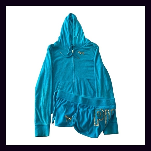 Vintage PINK Turquoise Terry Gold Bling Sequin Matching Set Size Small - Picture 10 of 12